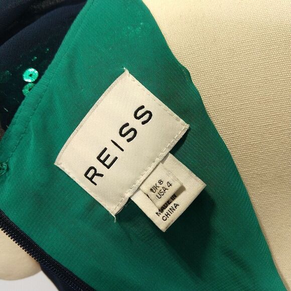 Reiss Etta Sheer Sequin Dress Size 4 New Emerald Green Blue Cocktail Formal - Picture 10 of 11
